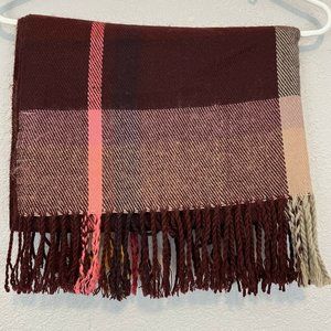 marcus adler new york maroon plaid fringe scarf